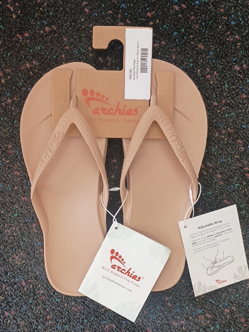 Archie's Tan Arch Support Flip Flops
